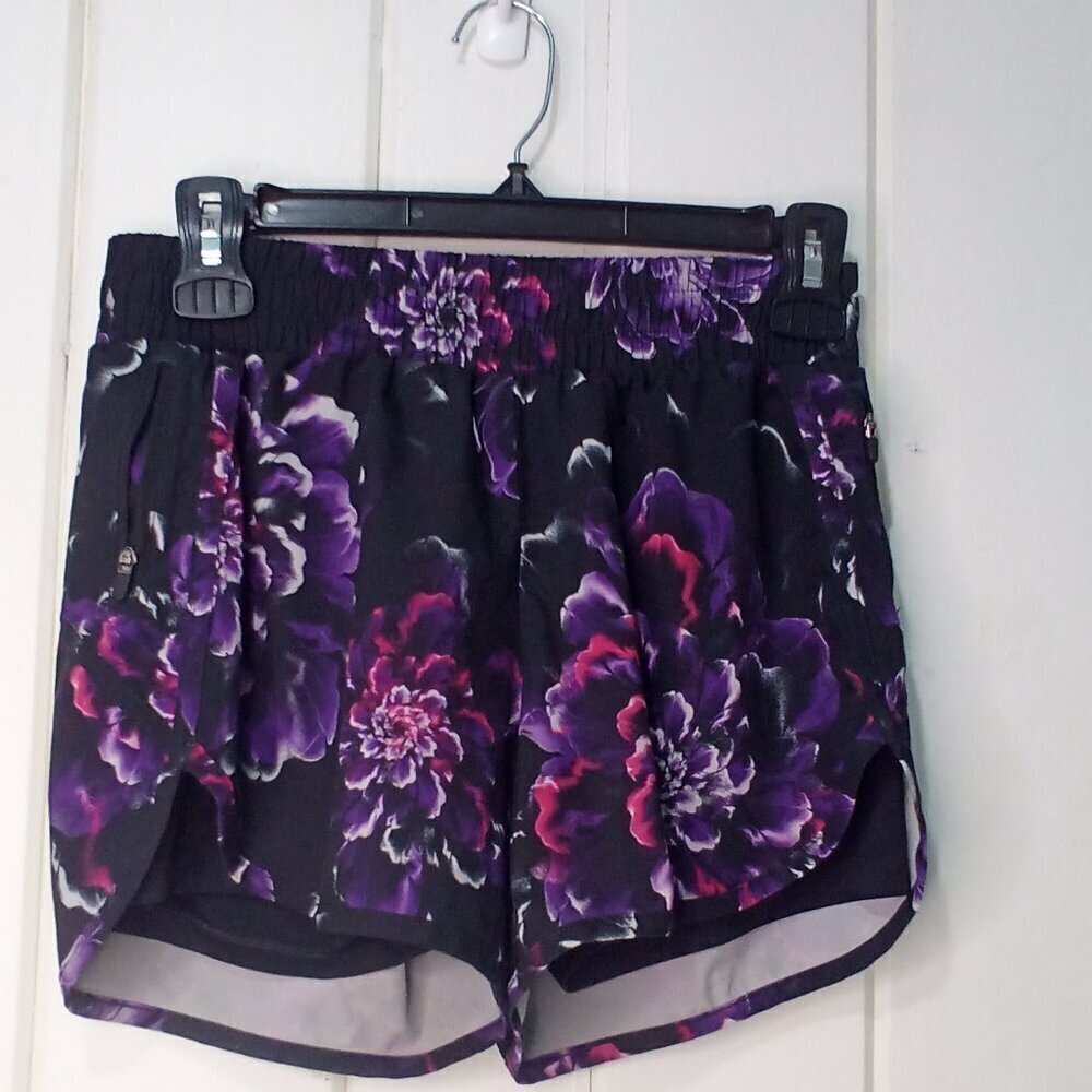 Avia Shorts Women XS 0-2 Running Active Athletic Liner Pattern Black Purple